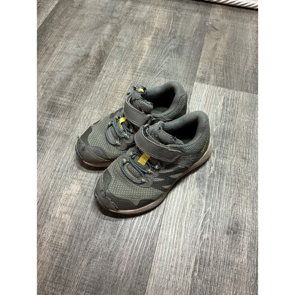 Merrell Kids Grey Yellow Trail Sneakers Hook Loop Strap Size 11M MK264722